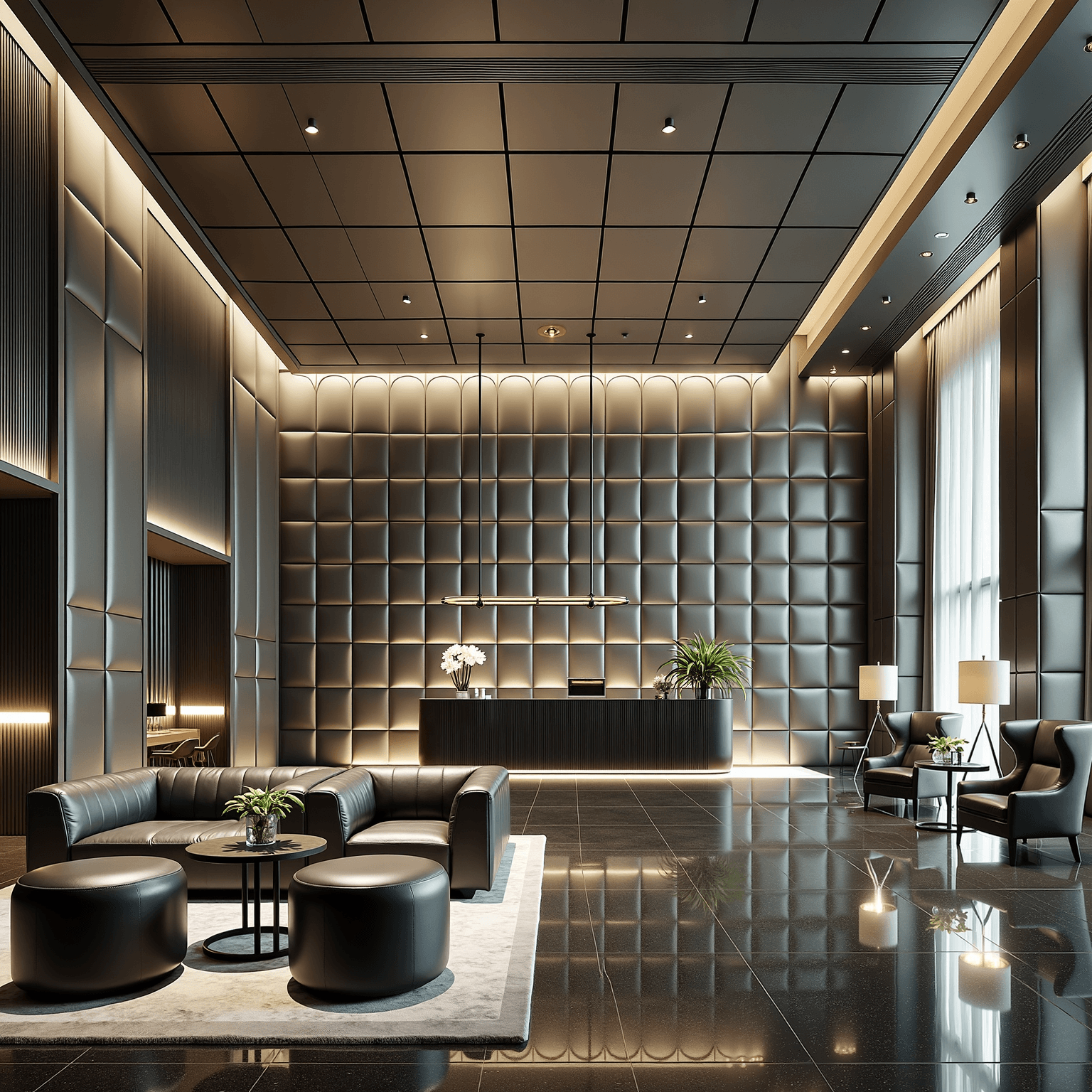 Hotel lobby leather wall panels